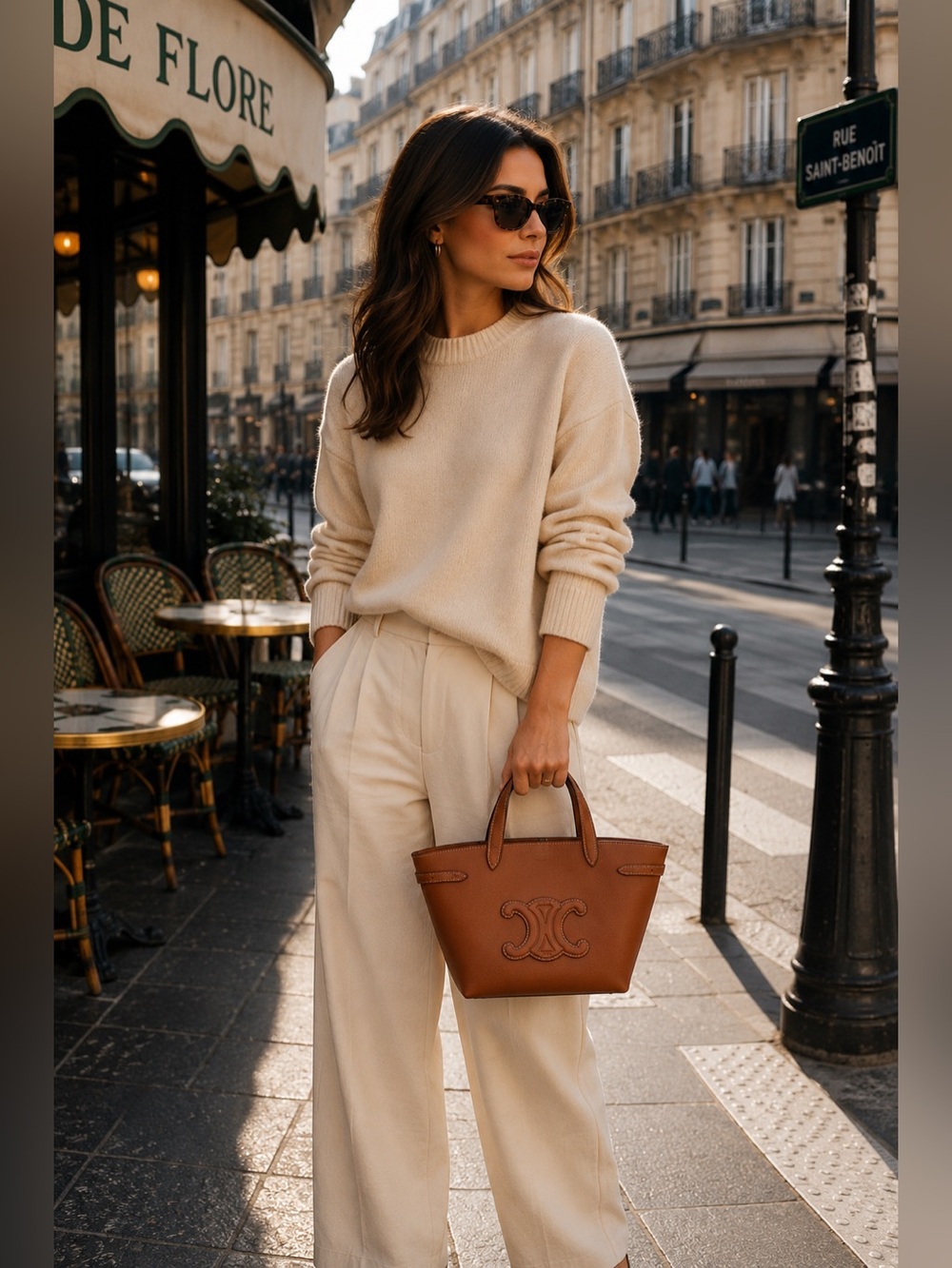Celine Mini Cabas Anais Triomphe Tan Leather Crossbody Tote Bag & Pouch NWT